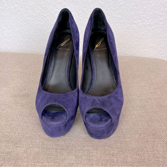Brian Atwood Suede Peep Toe Platform Pumps in Royal Indigo size 7 1/2 - Picture 2 of 12